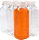 6x Sapfles Plastic 330 ml - Vierkant - PET Flessen met Witte Dop, Sapflessen, Plastic Flesjes Navulbaar, Smoothie Sap Fles - Kunststof BPA-vrij - Set van 6 Stuks