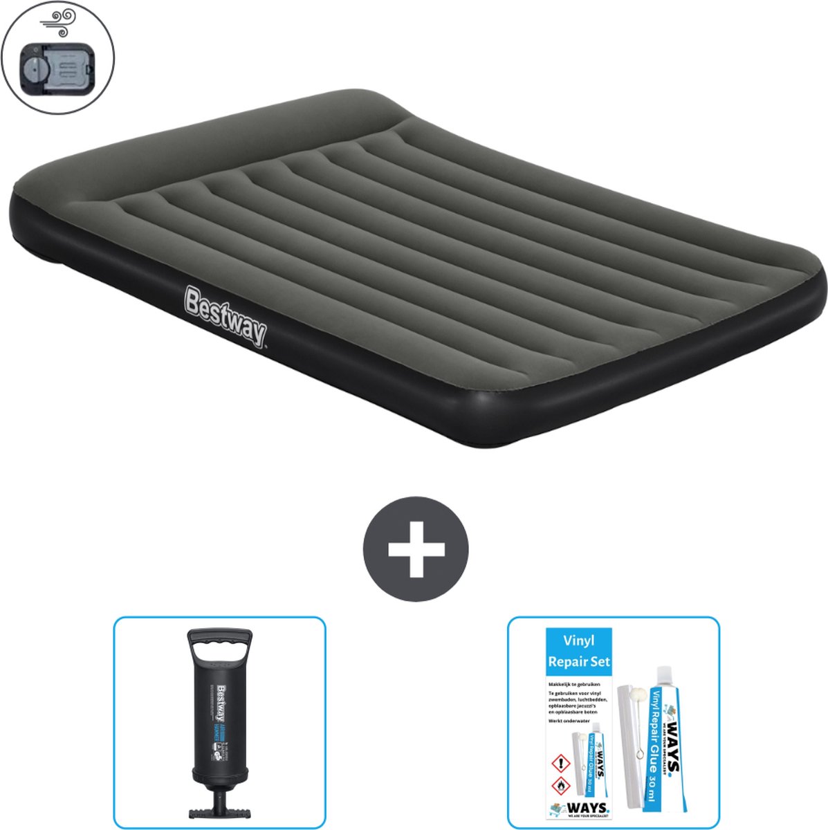 Bestway luchtbed - 2-Persoons - 152 x 203 x 30 cm - Groen - Inclusief pomp - Pomp en Reparatieset