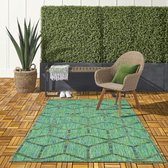 Flycarpets Lilah Buitenkleed Groen - Binnen & Buiten Vloerkleed - Laagpolig Tuintapijt / Buitentapijt - 80x250 cm