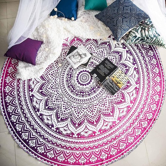 India strandlaken rond mandala hippie/groot Indiaas rond katoen/boho ronde yogamatdoek, meditatie/tafelkleed, rond ophangdeken, picknick, handgemaakt tapijt, 175 cm