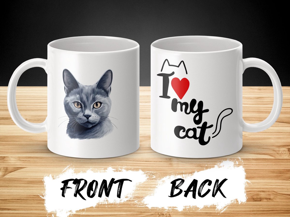 Mok Russian Blue cat - kat - I love my cat - cat lovers - katten