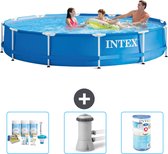 Intex Rond Frame Zwembad - 366 x 76 cm - Blauw - Inclusief Onderhoudspakket - Zwembadfilterpomp - Filter