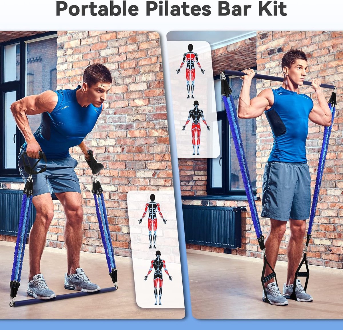 Hommie Kit de Barre de Pilates avec 6 Bandes de Résistance Élastique en