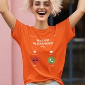 Dames Oranje Koningsdag T-shirt - Maat S - Willem Alexander Belt - Dames Feestkleding & Carnavalskleding