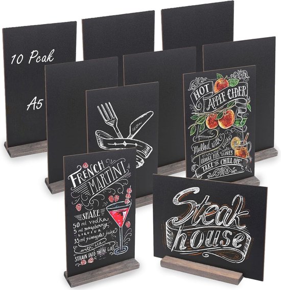 10 pièces Mini supports de tableau noir A5, 22 x 15,3 cm Mini tableaux pour écrire sur des supports de table, tableaux de buffet Mini pour mariages, restaurants, nourriture