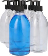 6x Pomp Flessen 500ml met Dispenser Pomp - Plastic Fles, Zeepdispenser, Doseerfles Zeep - PET Kunststof Transparant - Zwart