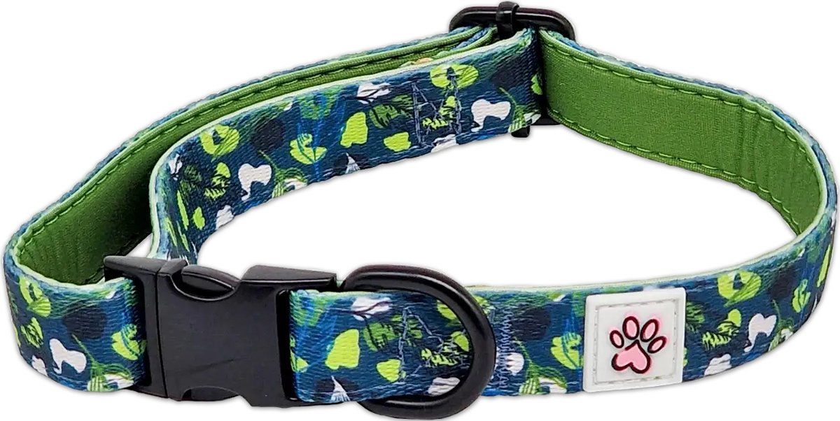 Halsband Hond - Zachte Honden Halsband - Groen - Blauw - Camouflage - Luipaard - Let's go Outside - Paw My God! - Maat L