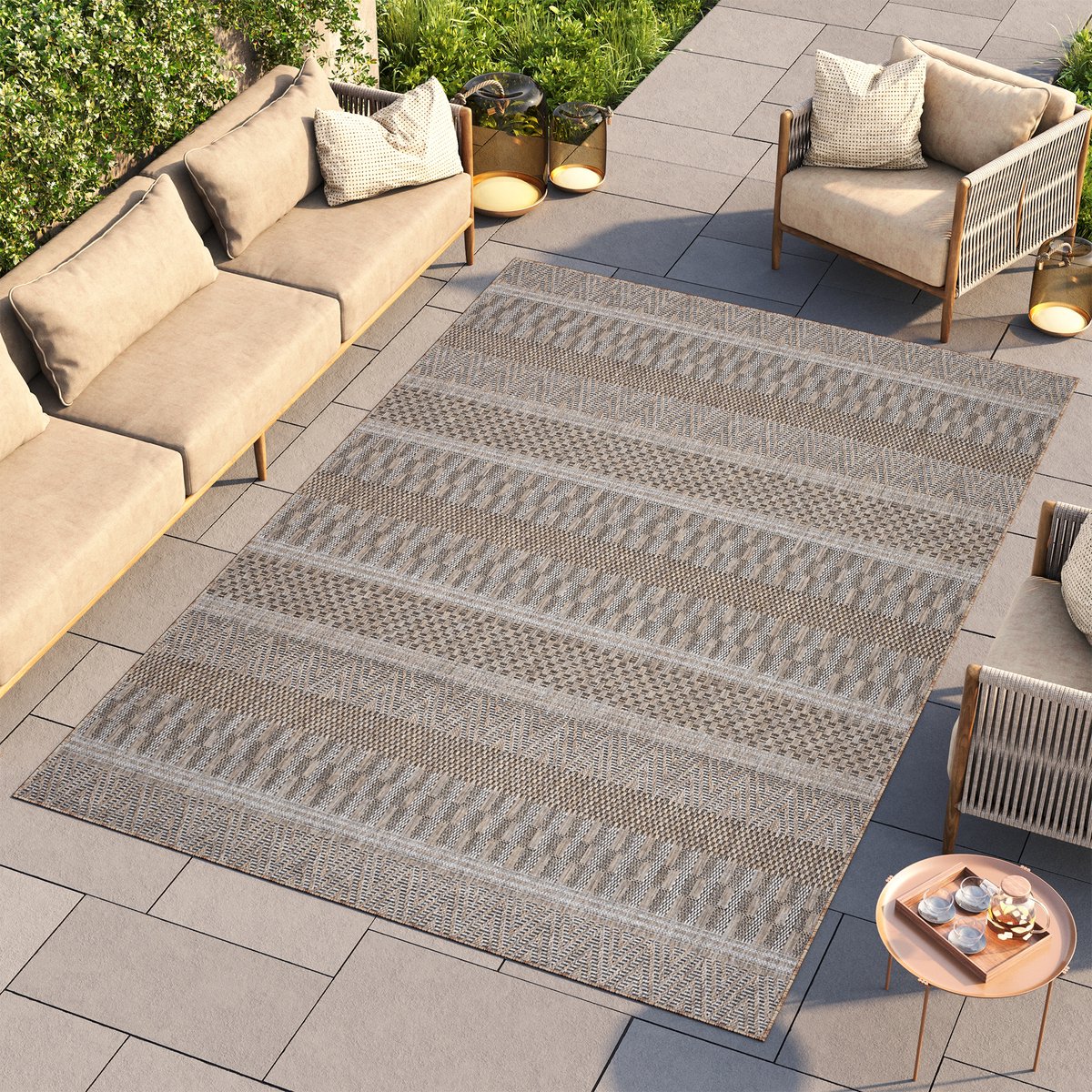 Tapiso Melissa Vloerkleed voor Balkon Tuin Terras Bruin Indoor Outdoor Tapijt Maat- 120x170 Bruin 3