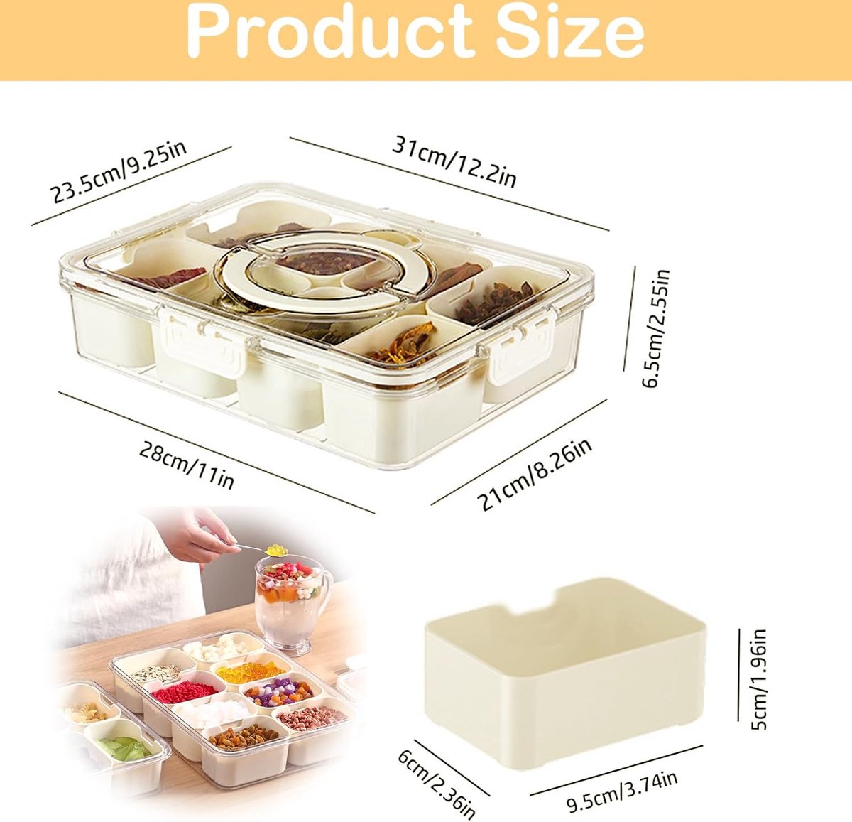 Boîte à Goûter Ronde Avec 6 Compartiments Amovibles - Plateau à Collations Pour Pique-nique, Fête, Rangement Fruits, Bonbons