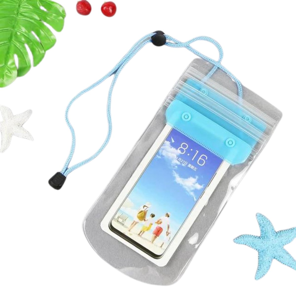 Waterdichte Telefoon Hoes - Volledig Transparant - Geschikt voor alle Smartphones - Met drukknopen - Waterproof Bag -Lichtblauw