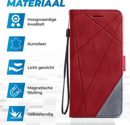 Étui adapté pour Samsung Galaxy A25 - Bookcase - Porte carte - Portefeuille - Motif - Simili cuir - Rouge