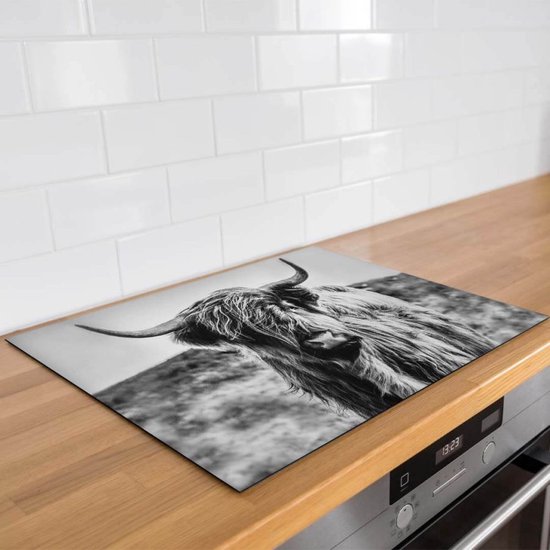 Inductie beschermer hooglander zwart/wit | 78 x 52 cm | Keukendecoratie | Bescherm mat | Inductie afdekplaat