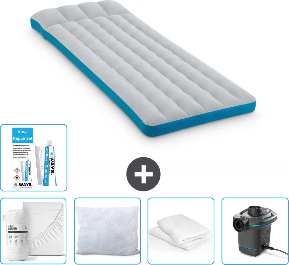 Intex Campingmat - Twijfelaar - 72 x 189 x 20 cm - Blauw - Inclusief Accessoires CB2