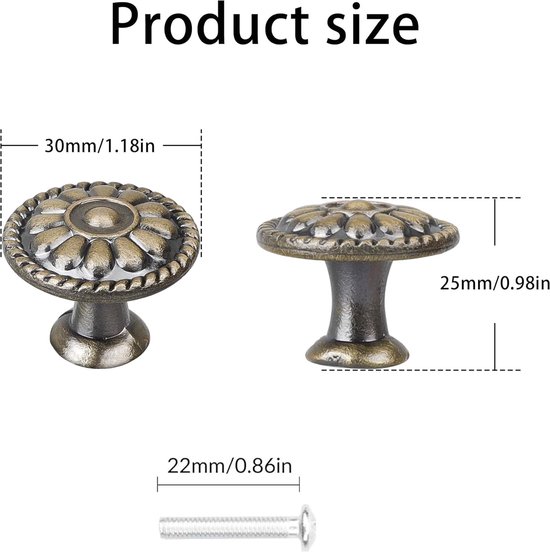 SVOCK 6 stuks antieke bronzy kast knoppen vintage kast handgrepe, Antiek Brons Ronde Lade Knoppen 30MM, pull handvat voor kast meubels hardware Deurknoppen voor Garderobekast Hardware