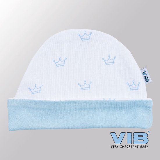 VIB® - Muts rond - Kroontje (Blauw-Wit) - Babykleertjes - Baby cadeau