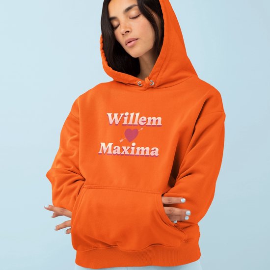 Oranje Koningsdag Hoodie Willem Loves Maxima 4XL - Uniseks Fit - Oranje Feestkleding