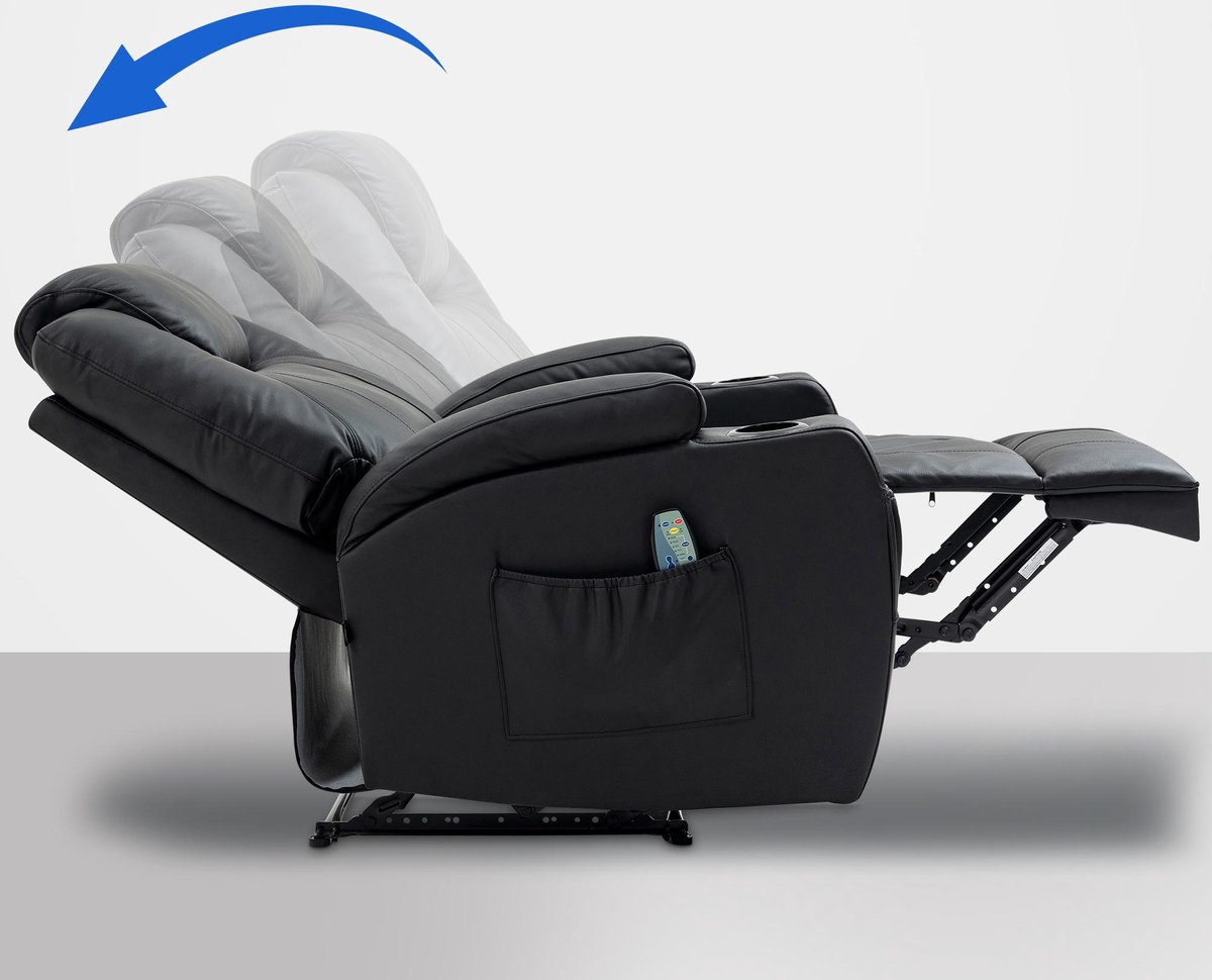 Afbeelding 3 van CLP Galena Relaxfauteuil Verstelbaar Zwart Echt Leer