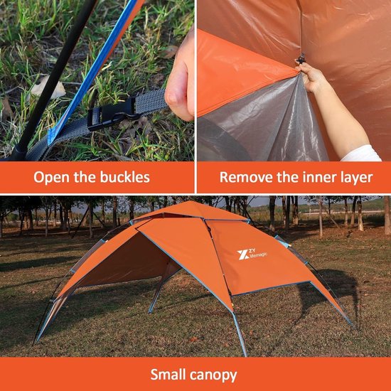 Automatische Pop-up Campingtent voor 3-4 Personen - Waterdicht en Winddicht - Inclusief Grote Draagtas - Ideaal voor Gezinscamping en Buitenactiviteiten - Oranje van Merkloos — afbeelding 4