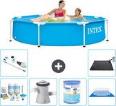 Intex Rond Frame Zwembad - 244 x 51 cm - Blauw - Inclusief Onderhoudspakket - Zwembadfilterpomp - Filter - Grondzeil - Stofzuiger - Solar Mat