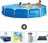 Intex Rond Frame Zwembad - 366 x 76 cm - Blauw - Inclusief Solarzeil - Onderhoudspakket - Zwembadfilterpomp - Solar Mat