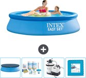 Intex Rond Opblaasbaar Easy Set Zwembad - 244 x 61 cm - Blauw - Inclusief Afdekzeil - Onderhoudspakket - Zwembadfilterpomp - Vloertegels