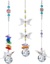 Kristallen zonvanger hangend metalen vlinderornament, glazen balprisma regenboogmaker woondecoratie, 3 stuks