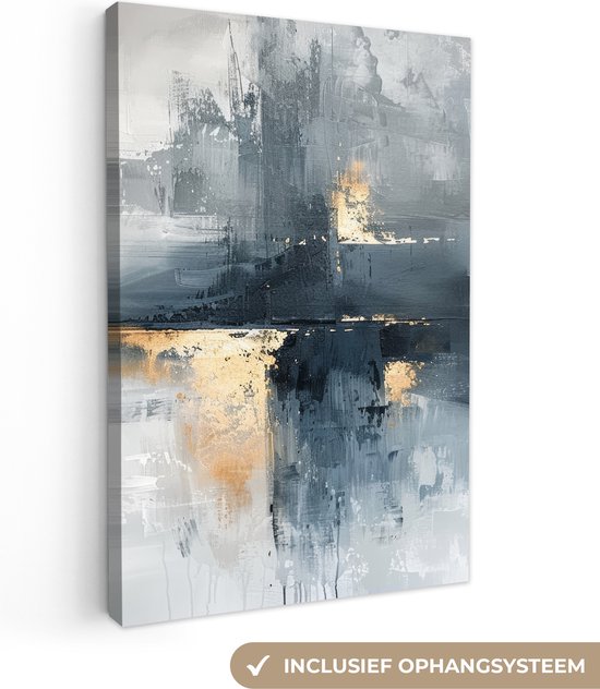 Canvas schilderij 60x90 cm - Wanddecoratie Abstract - Verf - Kunst - Goud - Muurdecoratie woonkamer - Kamer decoratie modern - Abstracte schilderijen