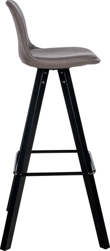 Tabouret de bar CLP Corbin - Avec dossier - Structure carrée en bois - Tissu - noir taupe
