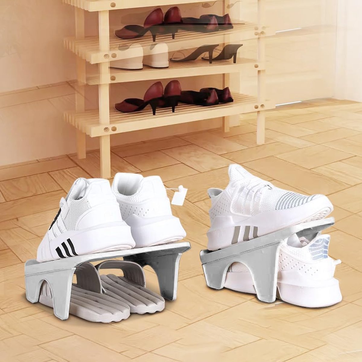 4 Stuks Schoenenrek Organizer 4 Verstelbare Stapelrekken Voor Een Paar Schoenen Dubbellaags Rek 50 Ruimtebesparend Schoenenrek Opbergrek Voor In De Kast