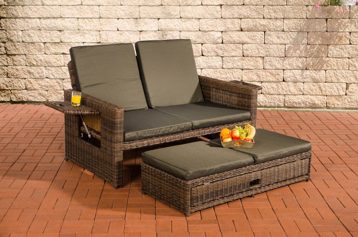 CLP Ancona - Loungebank - 5mm Poly-rotan bruin gemeleerd antraciet