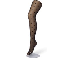 Bonnie Doon Dames Stippen Panty 30 Denier Zwart maat L/XL - Chique Panty - Stip Dessin - Brede Boord - Comfort - Stipjes - Gestipte Print - Little Dots Tights - Feestelijk - Black - BP201910.101