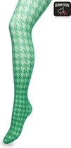 Bonnie Doon Houndstooth Panty 50 Denier Groen Dames maat L/XL - Pied de Poule - Print - Gladde Naden - Maximaal Draagcomfort - Houndstooth Tights - Chique Panty - Feestelijk - Fel Groen - Jellybean - BP221903.257