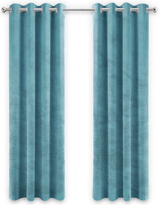 Gordijnen turquoise blauw Velvet Kant en klaar 140x270cm - Kant en klare gordijnen met ringen Velours - Fluwelen Verduisterende gordijnen