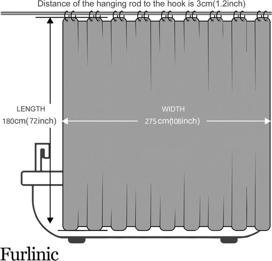 Douchegordijn, extra lengte, badgordijn, schimmelwerend voor douche en