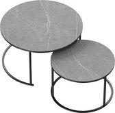 Table basse - ensemble de table - Tables rondes - Table aspect béton - 92x89,5x13,5cm