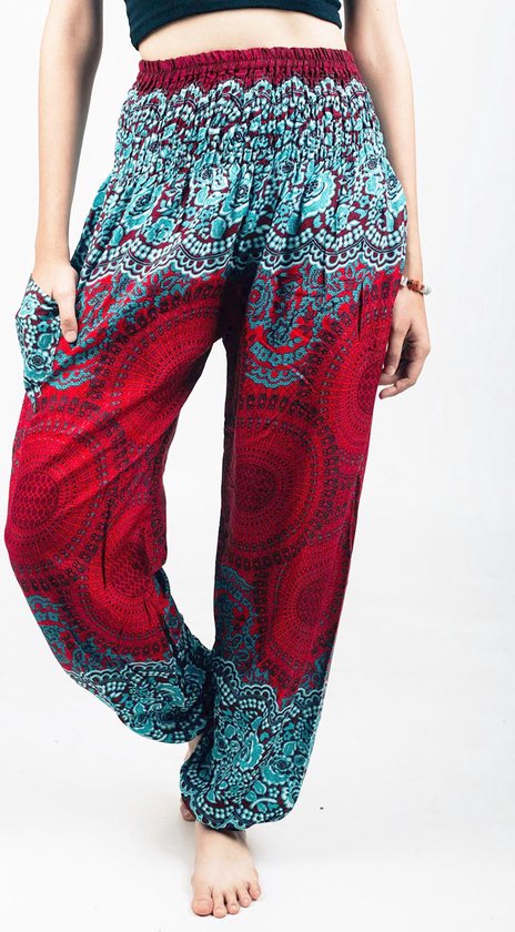 Sarouel - Pantalons de yoga - Pantalons d'été - pour femmes et hommes - Grand; taille 44, 46 et 48 - Mandala rouge