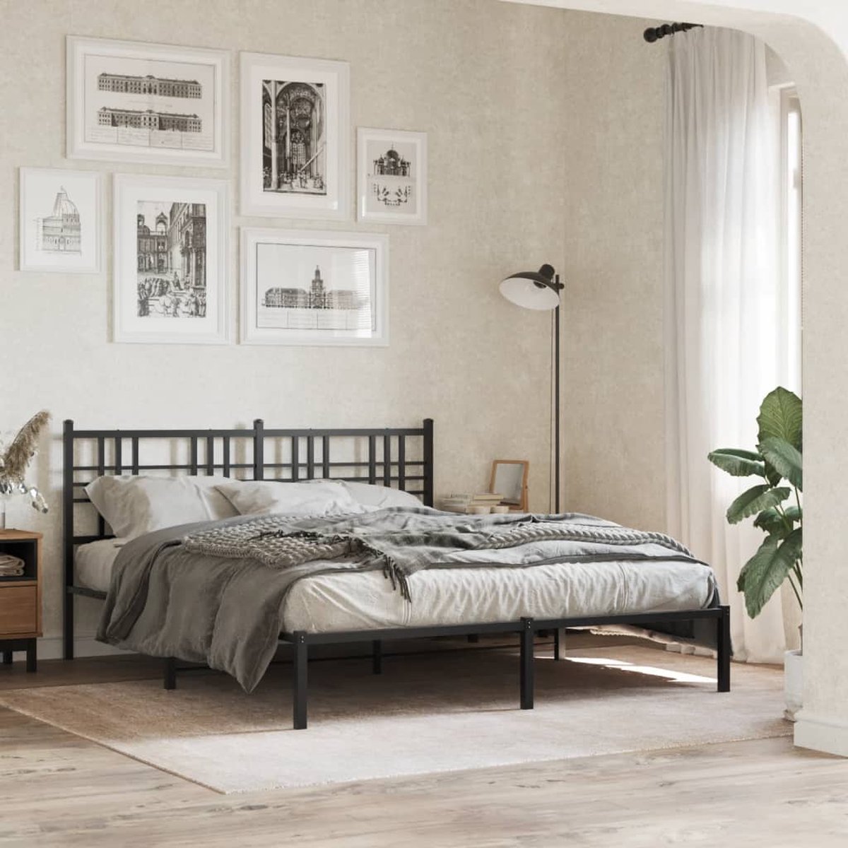 vidaXL - Bedframe - met - hoofdbord - metaal - zwart - 150x200 - cm