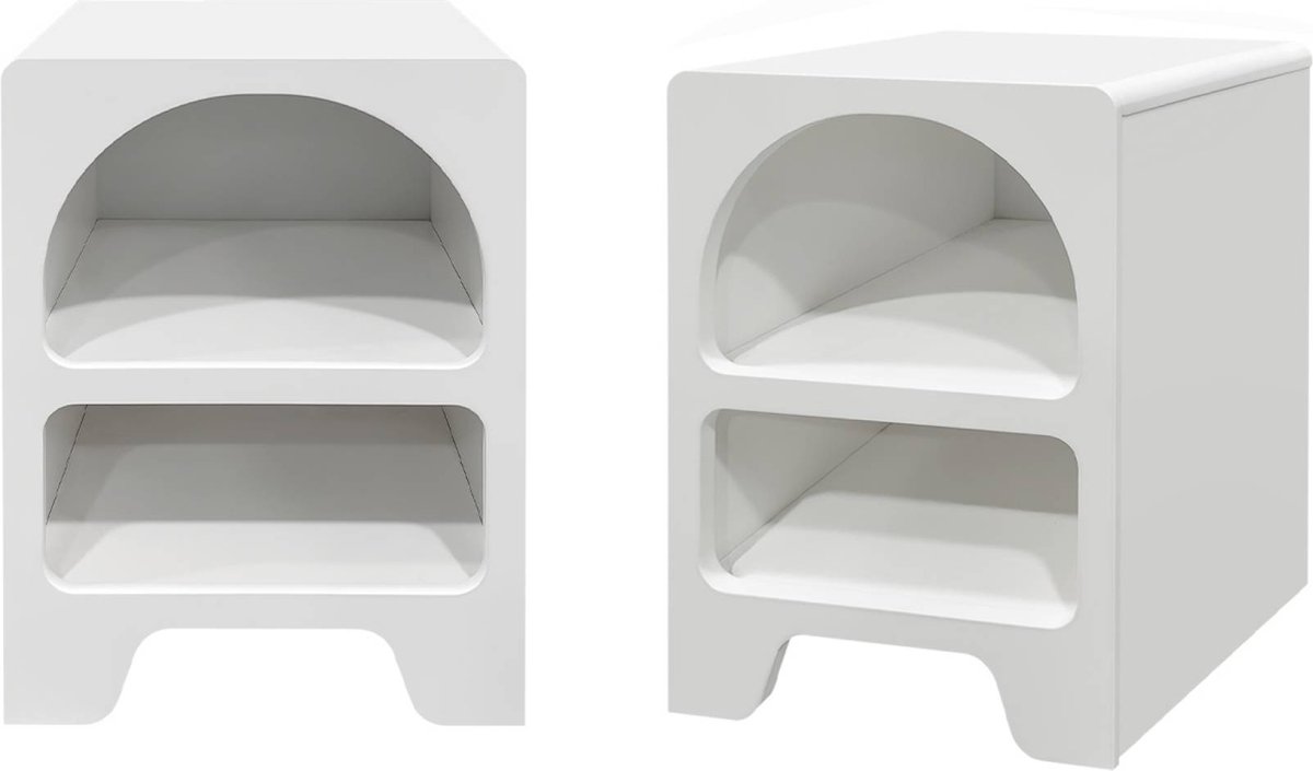 sweeek Wit organisch nachtkastje met houteffect, 2 opbergvakken (set van 2)