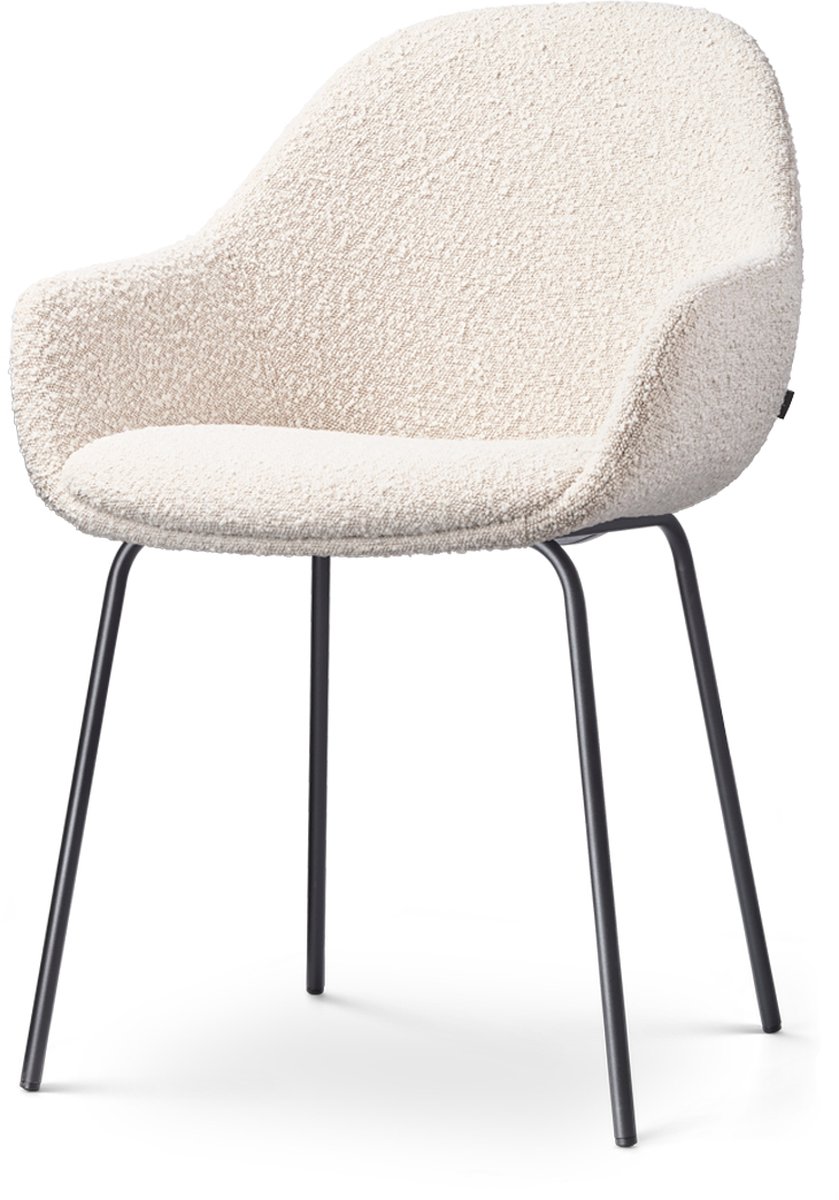 Nolon Nora-Mae Eetkamerstoel Bouclé Beige - met Armleuning - Stof - Zwart Onderstel - Design - Scandinavisch - Comfortabel Bouclé - Beige - Zwart onderstel