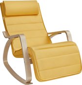 SONGMICS Chaise à bascule, avec accoudoirs en bois de bouleau, chaise à bascule, repose-pieds réglable en 5 directions, capacité de charge jusqu'à 150 kg, pour chambre à coucher, salon, jaune pastel-naturel