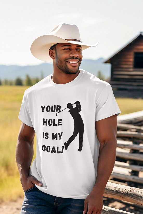 Shirt - Your hole is my goal - Wurban Wear | Grappig shirt | Leuk cadeau | Unisex tshirt | Meme shirt | Vaderdag | Dirty shirt | Wit