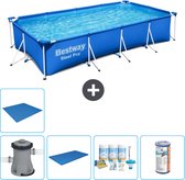 Bestway Rechthoekig Steel Pro Zwembad - 400 x 211 x 81 cm - Blauw - Inclusief Pomp Afdekzeil - Onderhoudspakket - Filter - Grondzeil