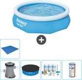 Bestway Rond Opblaasbaar Fast Set Zwembad - 305 x 76 cm - Blauw - Inclusief Pomp Afdekzeil - Onderhoudspakket - Filter - Grondzeil