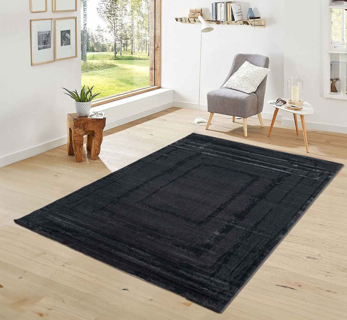 Flycarpets Costa Modern Lijstmotief Vloerkleed - Antraciet / Donkergrijs - 120x170 cm