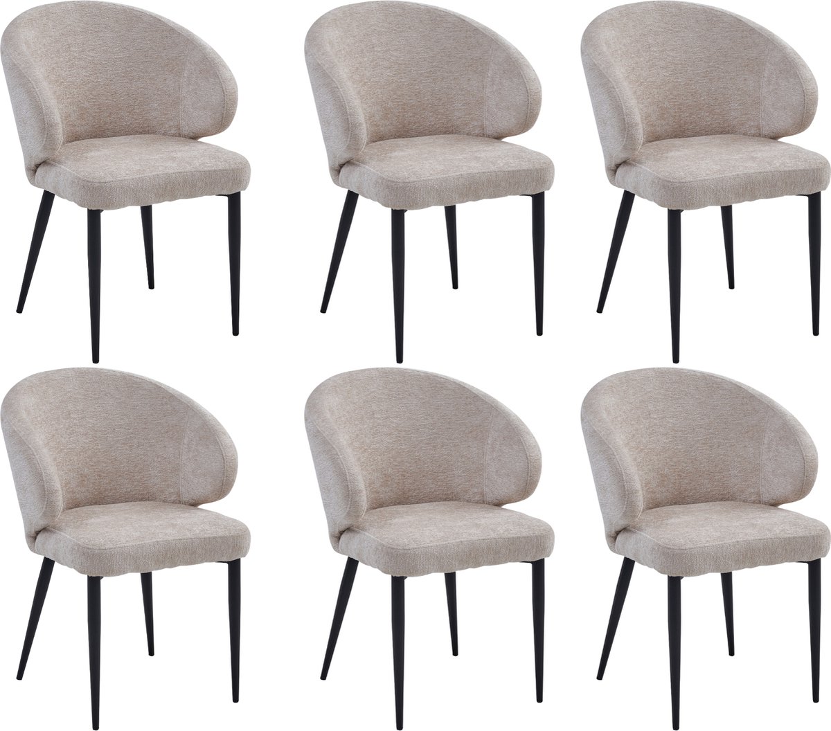 Colenis Ruby Eetkamerstoel - Set Van 6 - Beige - Chenille Stof - Design